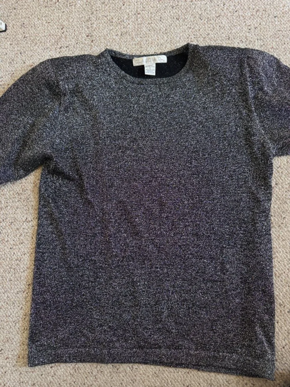 Black Silver Metallic short sleeve top Sz M Claudia D Vintage